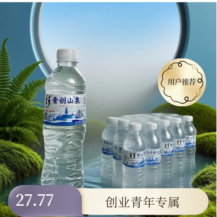 创业青年专属  青创山泉优质纯净水488ml*24瓶整件家庭实惠装 