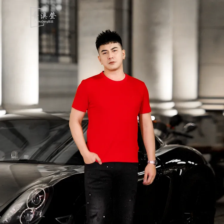 2025春夏新款时尚潮流百搭修身字母刺绣男士极简风圆领短袖T恤