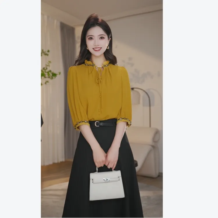 【夏日清仓】25年爆款短袖衬衫8592385玛瑙黄女休闲气质洋气品质