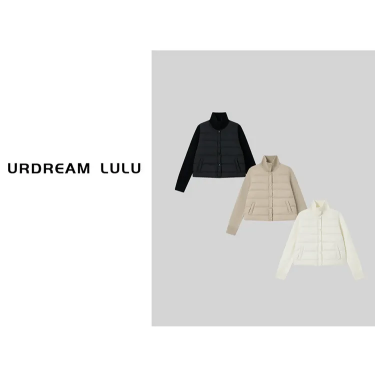 Y[以轻制暖] 秋冬螺纹领按扣空气绒棉服针织袖百搭保暖外套-P9782