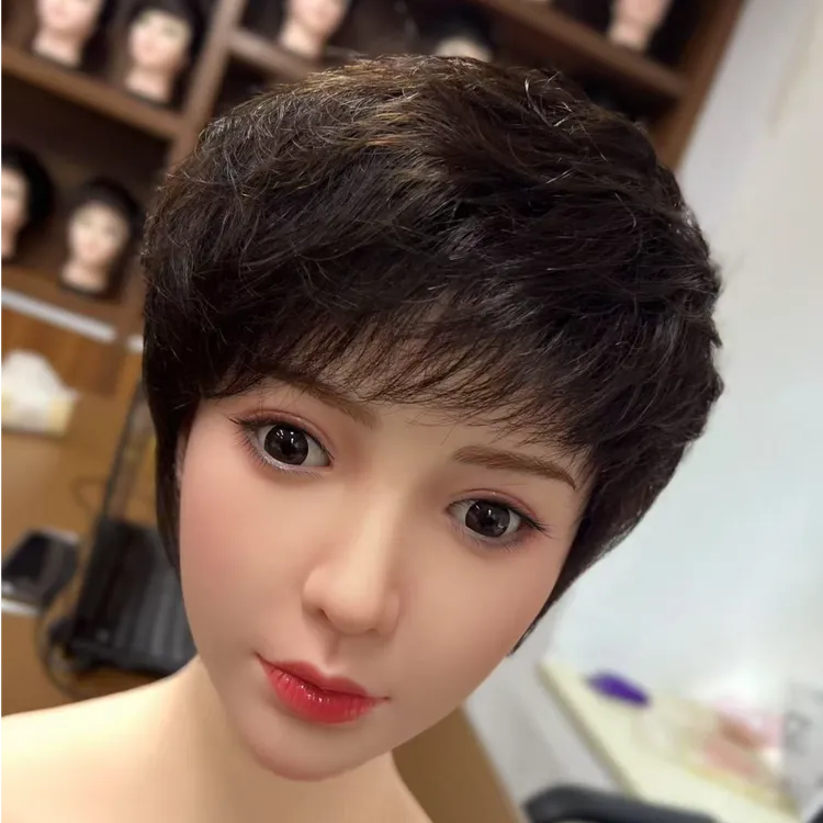 全手织真人发假发套时尚个性妈妈款波波头切口式齐斜刘海各种脸型