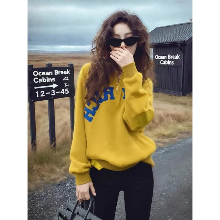 冬季多巴胺松弛感百搭上衣慵懒风小众不撞款独特黄色高级感卫衣女