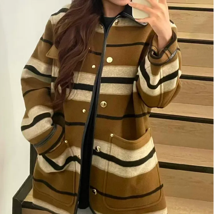 未使用 BURBERRY/博柏利 羔羊皮饰边条纹夹克