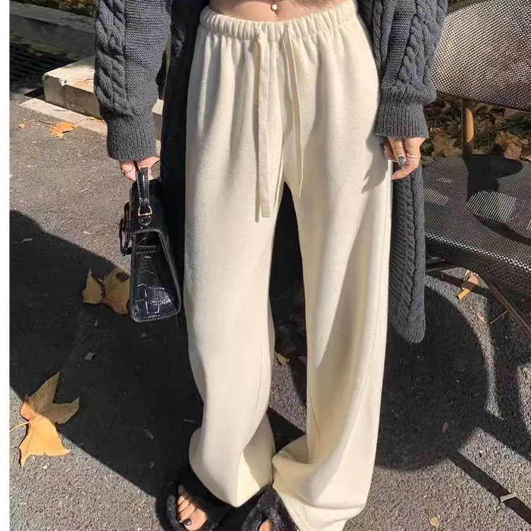 白色糯米阔腿裤女2025新款秋冬季加绒垂坠感软糯休闲直筒裤