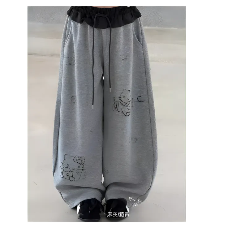 2025秋季新款女童韩版百搭针织印花宽松运动卫裤