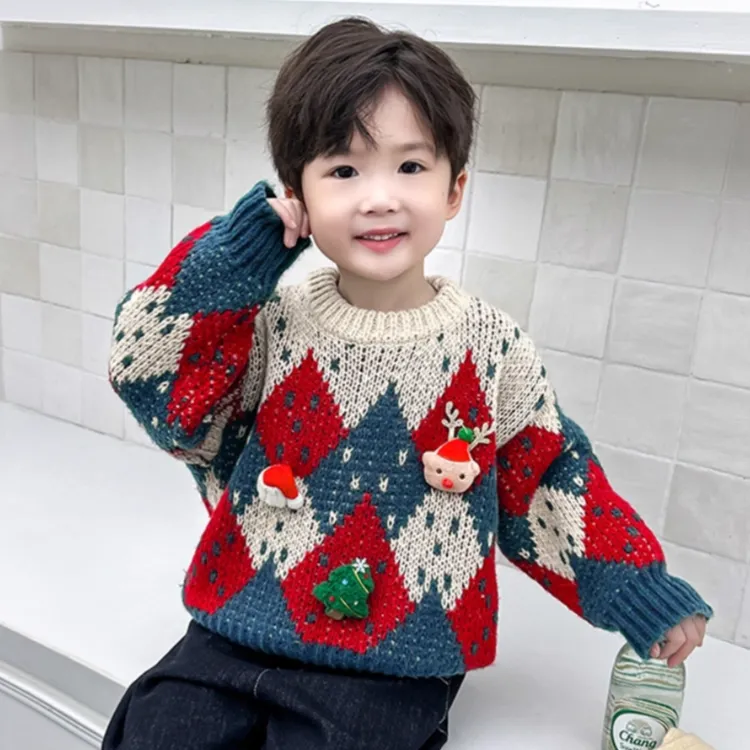 男童新年毛衣女童秋冬加厚打底衫2025新款儿童针织衫宝宝圣诞洋气