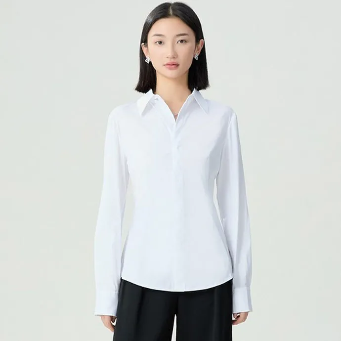哥弟阿玛施正2025春秋季新款Polo领收腰显瘦职业长袖衬衫衬衣女款