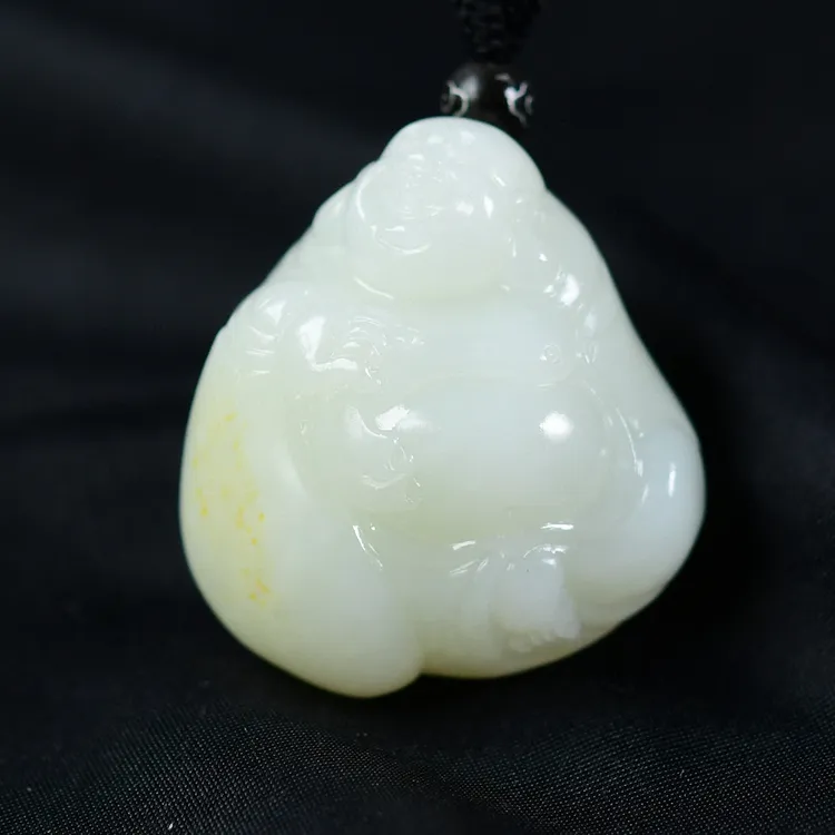 和田玉羊脂玉籽布袋佛玉坠 弥勒佛
