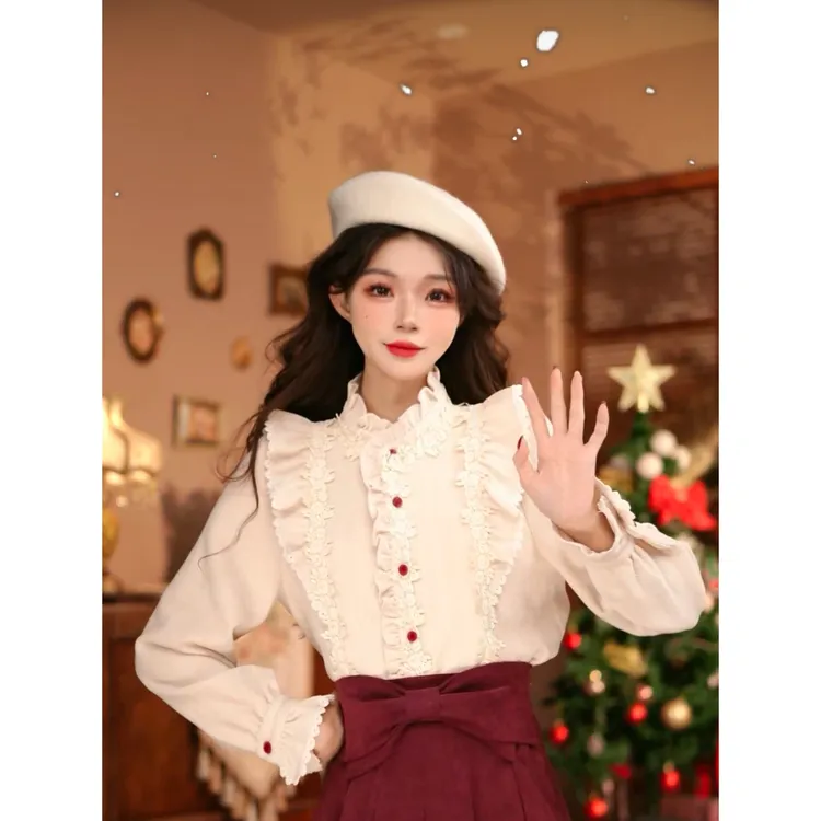 岑岑【花桥锦梦】港味复古显瘦气质设计感上衣30908