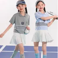 M603 女童polo裙夏季薄款洋气2025新款儿童运动条纹防走光连衣裙
