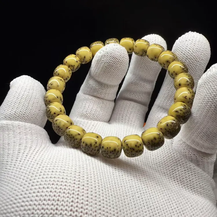 星月菩提10/9金黄玉料石玉料河豚星月手串高端串珠