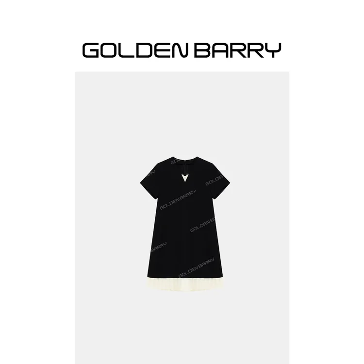 GOLDENBARRY|306076「墨褶序章」夜影白褶连衣裙