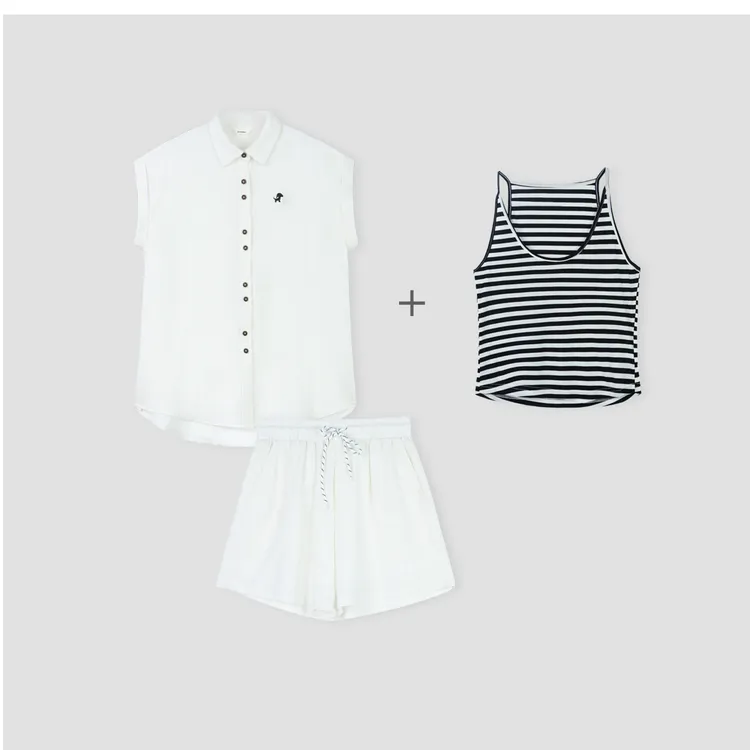 薄款夏季衬衫短裤吊带潮流时尚三件套HZ001