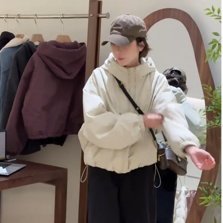 设计感爆款双拉链连帽加棉加厚冲锋衣女装2025春装休闲棉服短外套