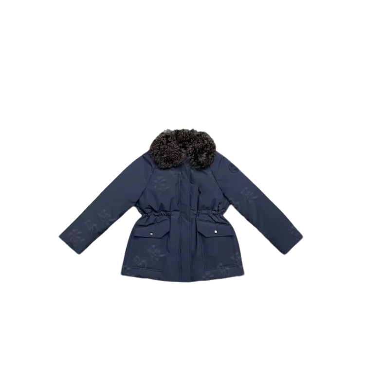 “洛蒙街区”90白鹅绒冬季加厚保暖时尚系带收腰中长款毛领鹅绒服女