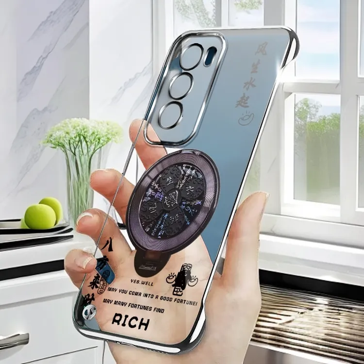 适用OPPORENO12无边框reno12pro手机壳电镀透明风生水起螺旋支架