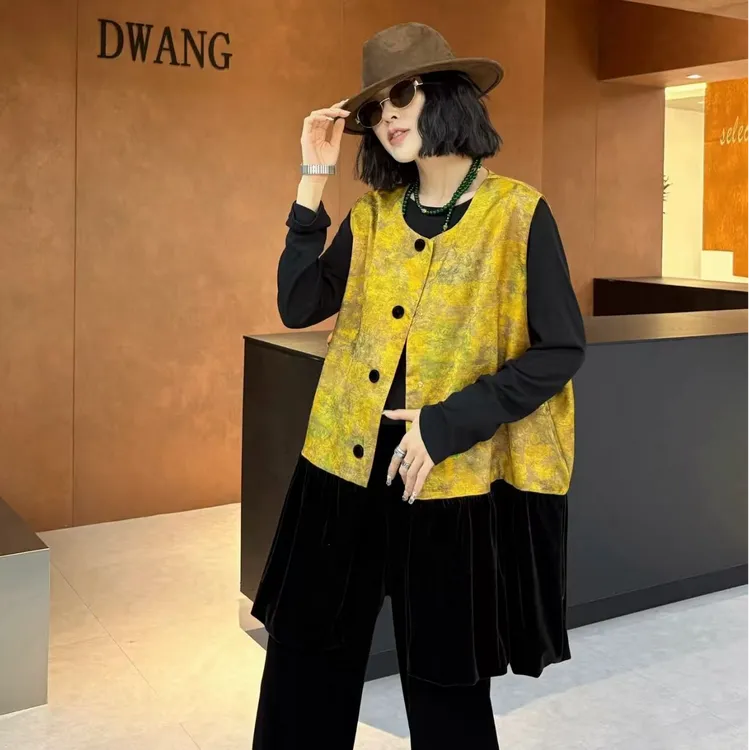 秋冬季新款特体大码300斤可穿时尚百搭马甲上衣裙子三件套51102