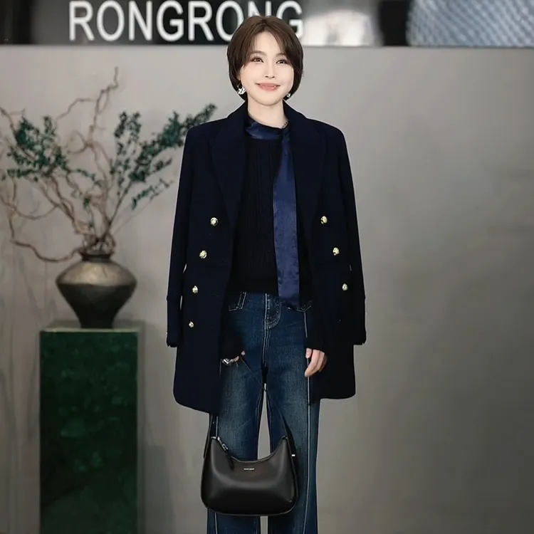 溶溶【松弛酷感】RONGRONG 绵羊毛混纺双排扣毛呢大衣 NARA-WMC054