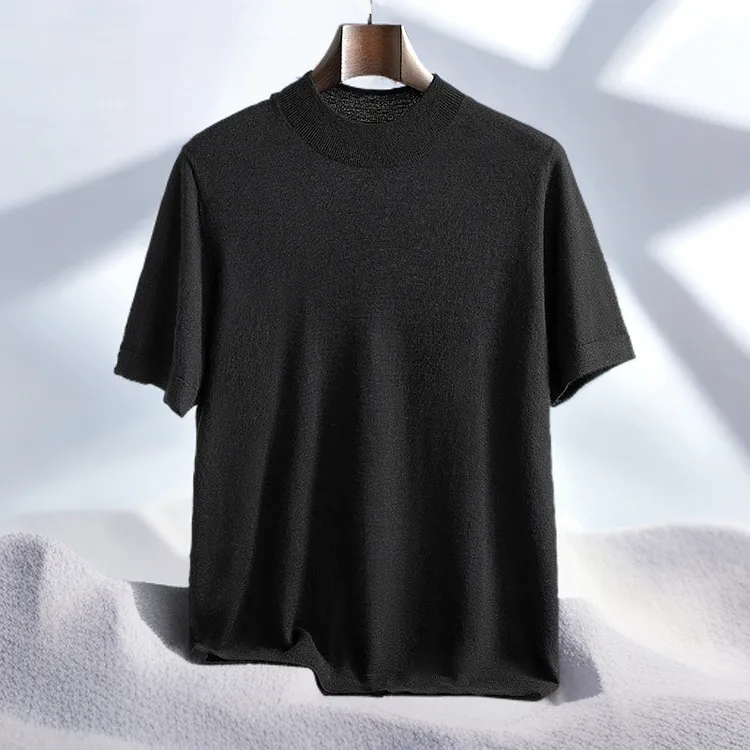 国王礼物13.5微米小山羊绒短袖半高领男装超细羊绒顶奢100%山羊绒