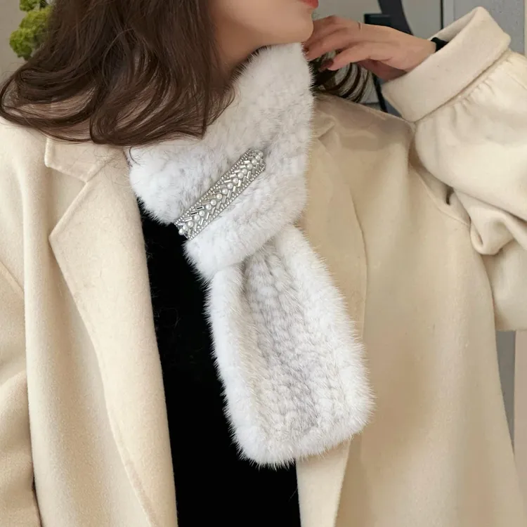 气质小香风水貂毛皮草围巾女秋冬保暖双面编织真毛毛领子围脖韩国