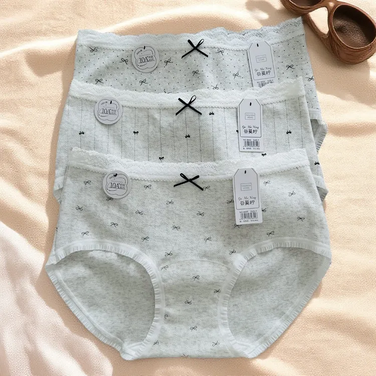 韩系蕾丝波点少女内裤加长裆内裤 学生10a抗菌裆蝴蝶结中腰三角裤