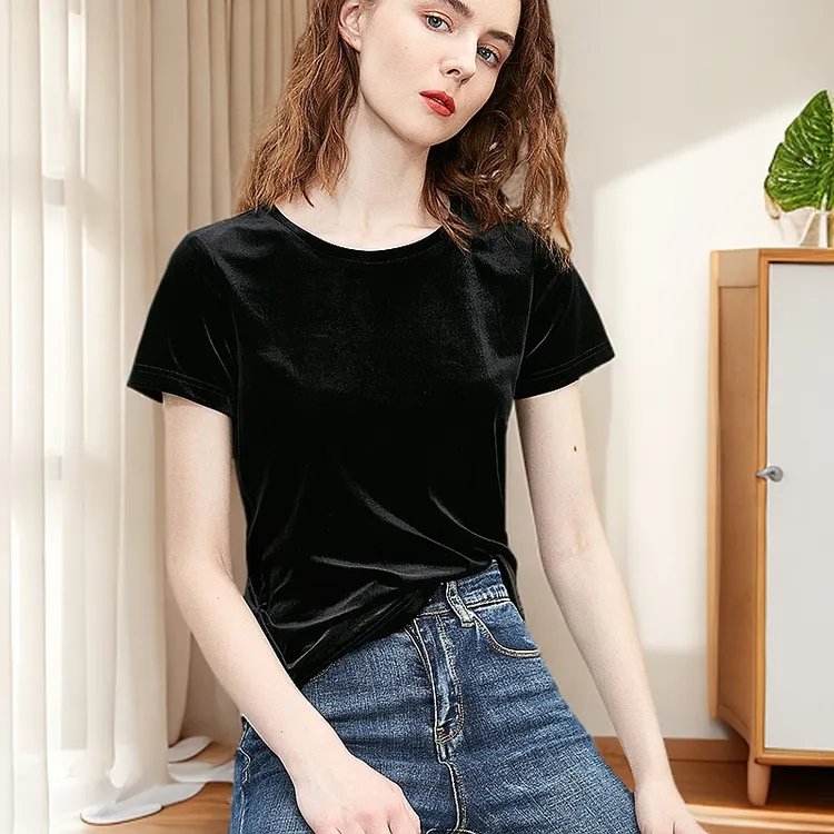 短袖金丝绒小衫网红洋气炸街女装春游出行衣服洋气丝绒t恤上衣夏