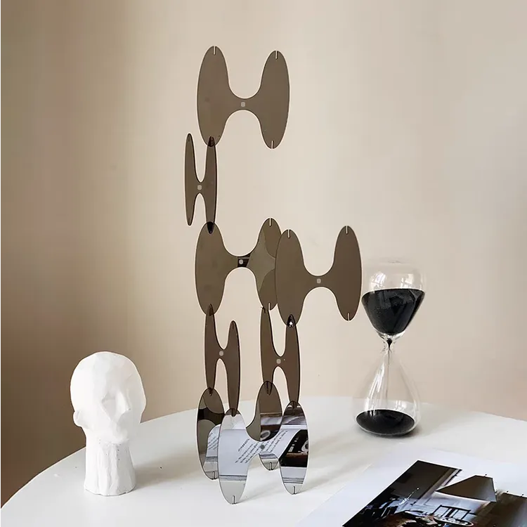 CHRIS电镀金属摆件北欧复古银H形中古风镜面几何桌面装饰艺术饰品