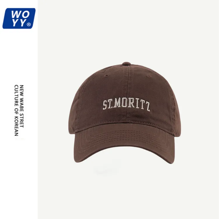 【哇喔咿呀】杨幂同款ST.Moritz字母刺绣帽子高品质韩版咖啡色棒球