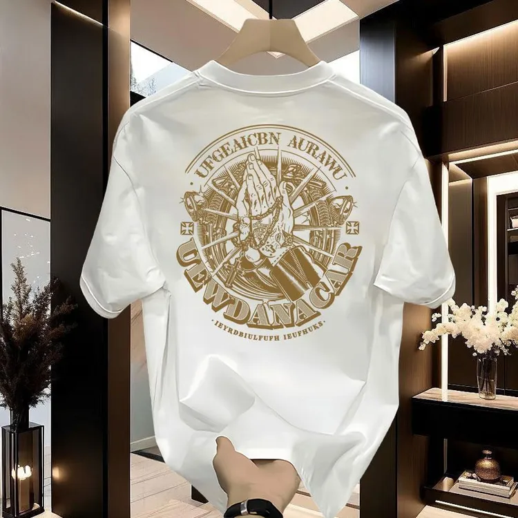 夏季美式潮流印花短袖T恤男士新款重磅纯棉休闲宽松圆领痞帅上衣