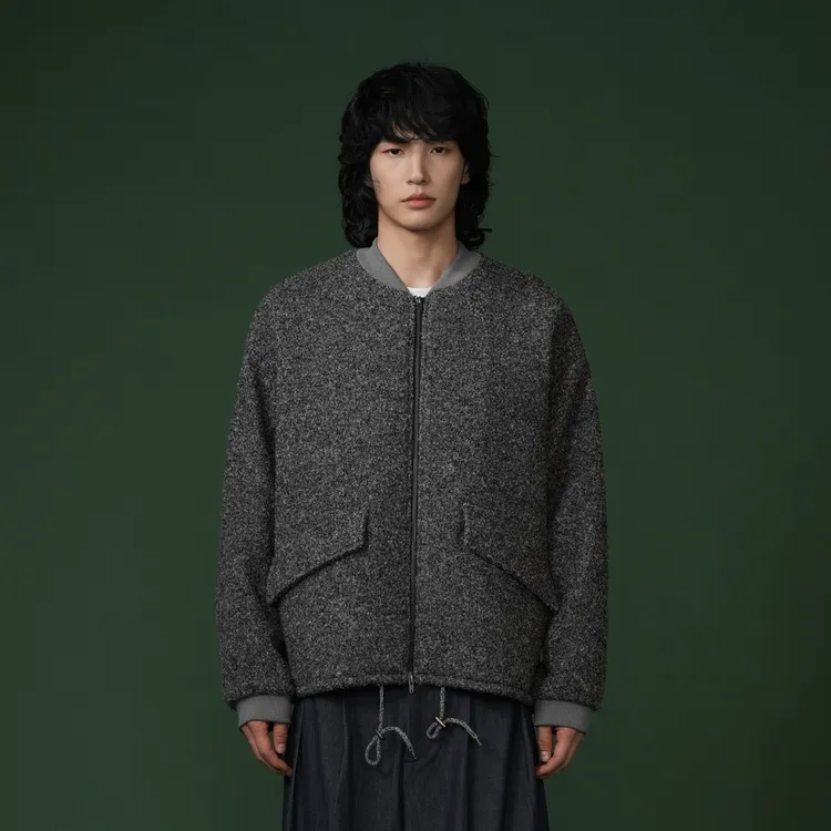 紫标anew act 羊毛圈呢子时装感宽松休闲棒球服外套 6191