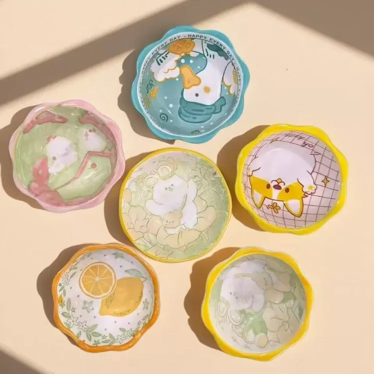 M【发4个】厨房调味碟创意卡通可爱碗蘸料碟花调料碗【图案随机】