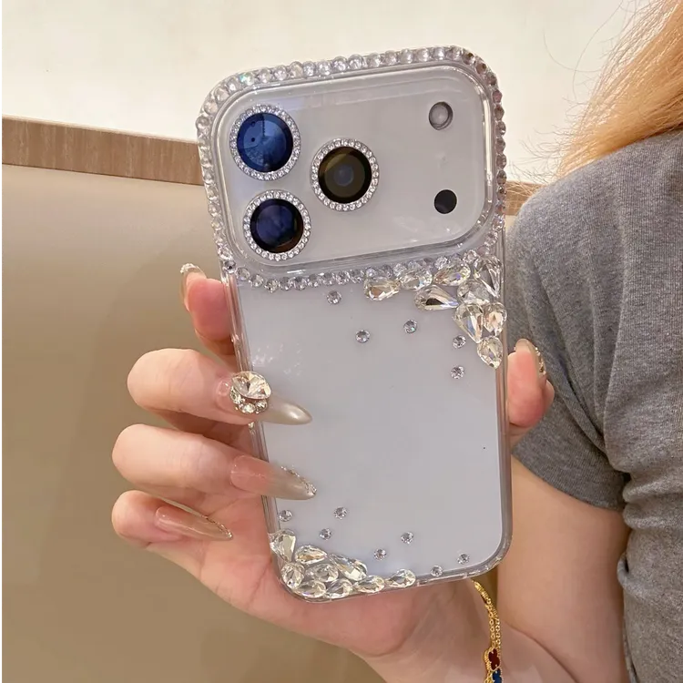 千金感对角水晶钻iPhone17promax手机壳适用苹果16透明15奢华14pm