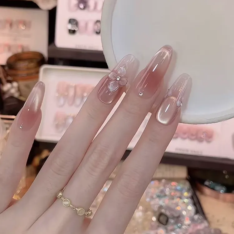 【冬日冰花】裸色冰透猫眼手工穿戴甲片2025新款高级感秋冬显白美甲