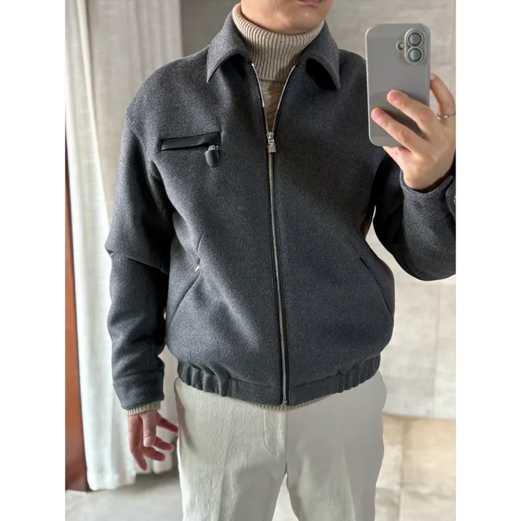 男款秋冬微阔羊毛呢翻领短款商务休闲夹克外套