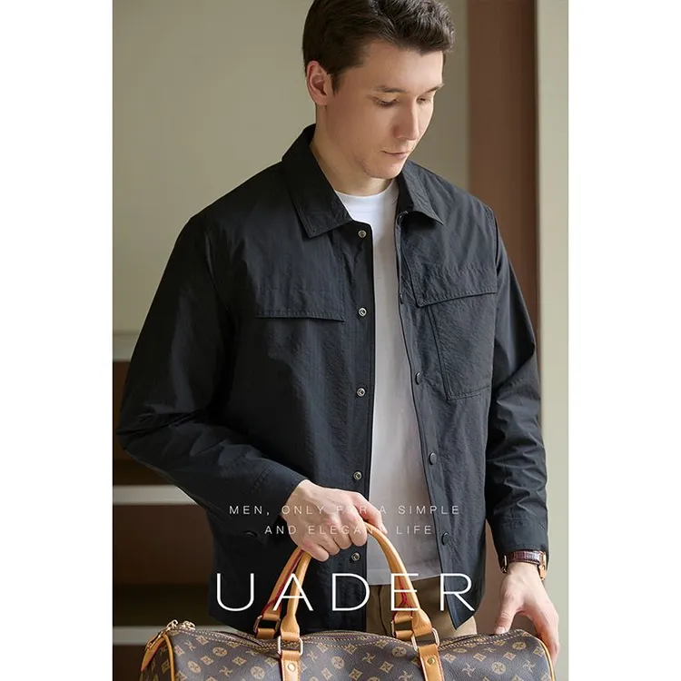 UADER薄款轻量化夹克25春秋新款商务休闲肌理感翻领外套男士通勤