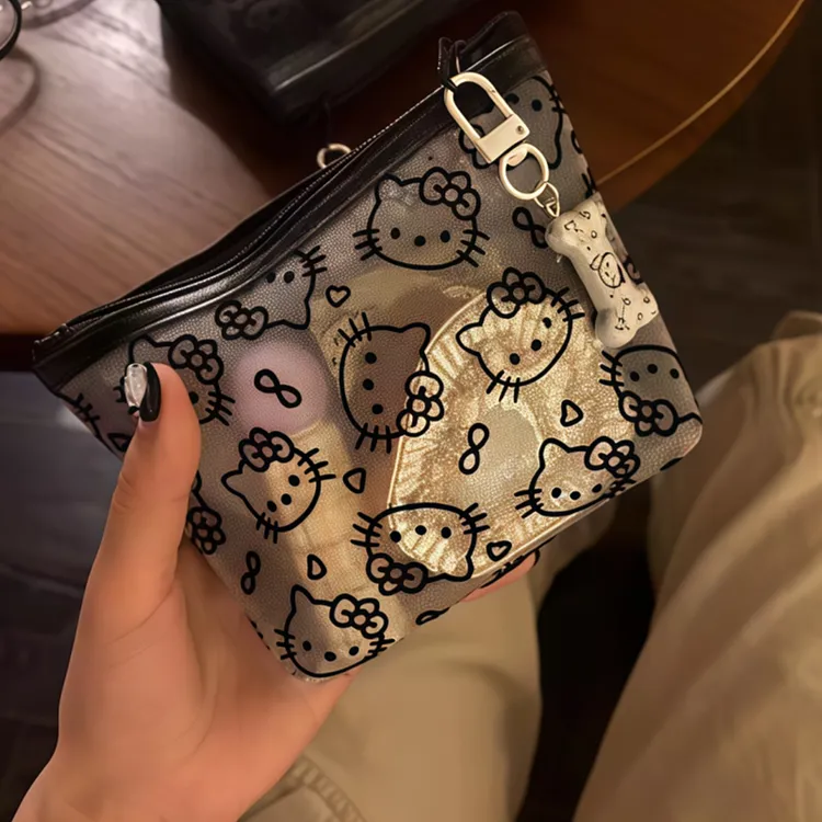 透明网纱kitty补妆包便携外出化妆包收纳旅行实用零钱包耳机包