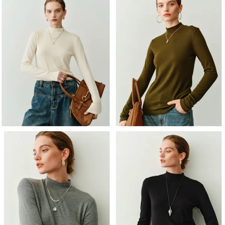 Sue.m内搭半高领羊毛打底衫25秋冬百搭毛衣女纯色针织修身打底T恤