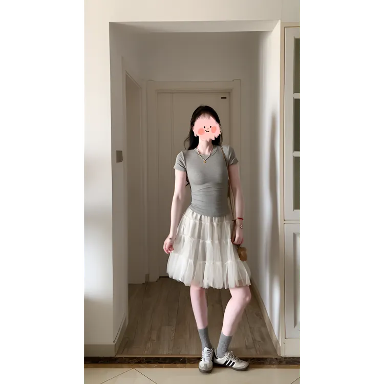 MARIE.COCO夏季设计感小众显瘦上衣立体层次感网纱半裙高腰套装