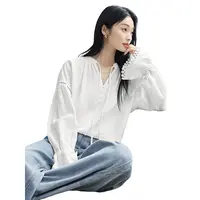 对白法式蕾丝花边系带衬衫女款独特漂亮白衬衣DYZB-FDC193
