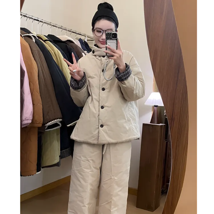 韩版纯色情侣两面穿夹棉睡衣女秋冬款加厚大码棉服保暖家居服套装