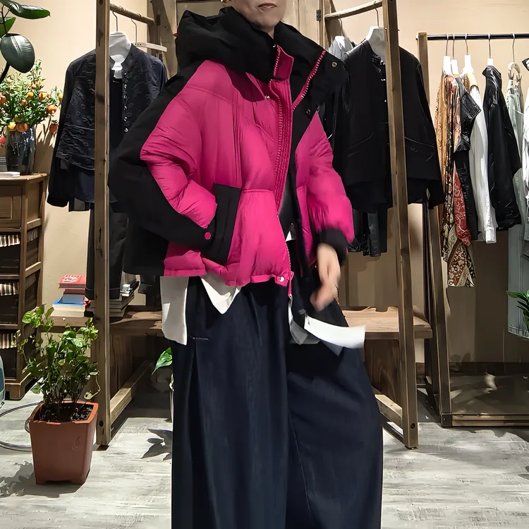 时尚百搭设计感鹅绒服短款休闲连帽保暖冬季宽松