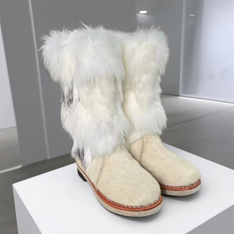 时尚马毛靴狐狸毛女款筒靴冬季保暖雪地靴皮毛一体户外靴