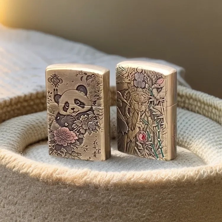 CHIEF首领三代黄铜立体浮雕镶嵌白鹤童子复古打火机创意防风设计