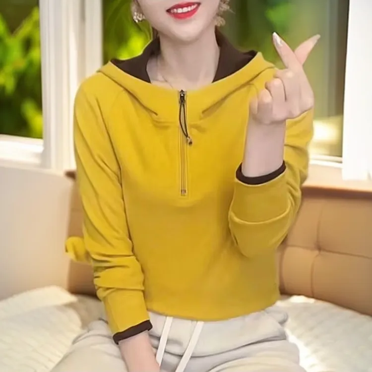 长袖保暖套头连帽卫衣春季纯色休闲春秋洋气女装秋冬季早秋打底