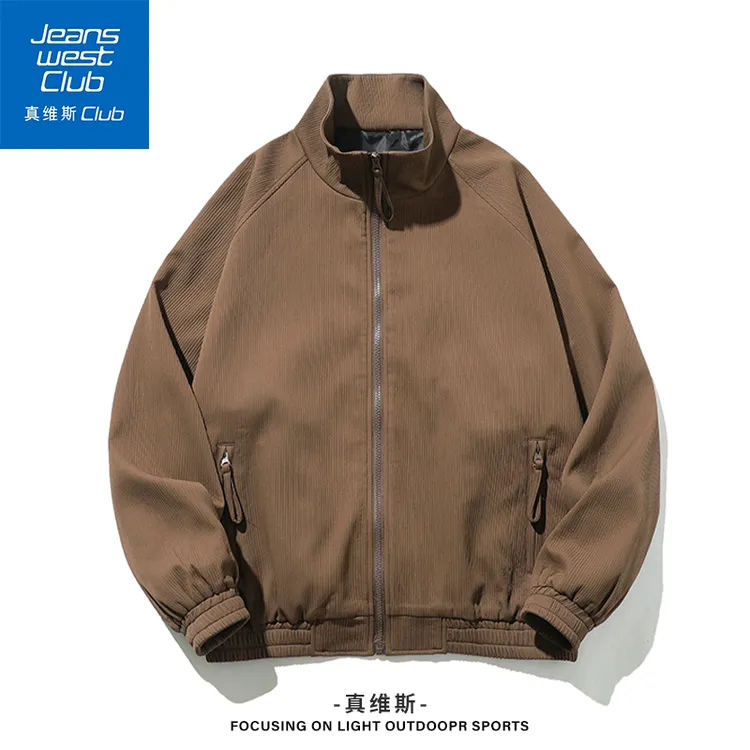 真维斯club秋季新款条纹立领飞行夹克男日系复古潮流休闲宽松外套