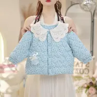 女童2025冬季新款加绒加厚花边领碎花棉服纽扣外套C23811