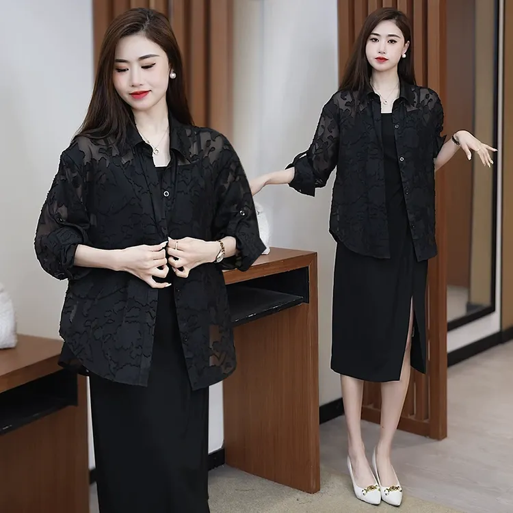 中长款吊带连衣裙洋气防晒衬衣两件套女气质百搭夏季时尚套装裙子