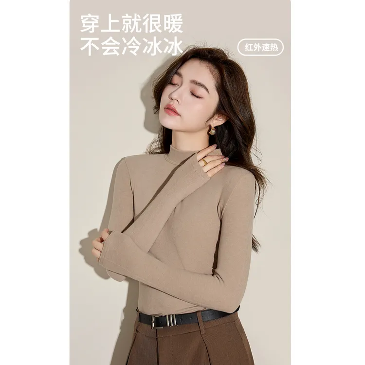 【A8832-定制小版】特价清竖条女中领德绒套头打底衫速暖