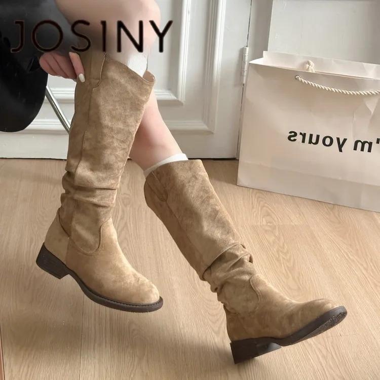 卓诗尼【断码清仓】堆堆长靴女2025新款美拉德西部牛仔长筒靴骑士靴