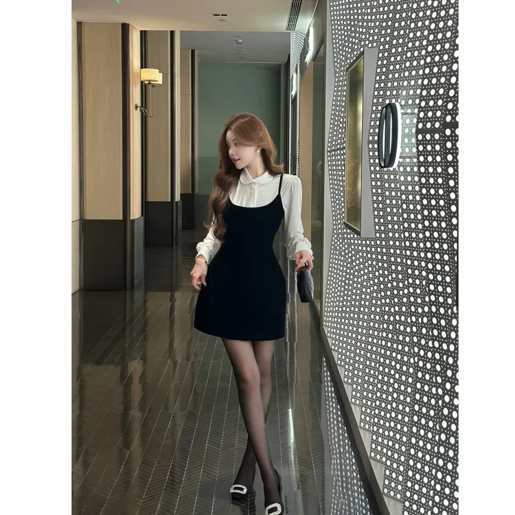 【现货】【留洋千金】冬季新款高级感气质内搭上衣+吊带连衣裙套装女